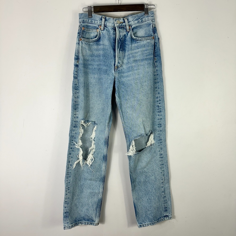 MNG Denim Straight Jeans Sz 4 Light Wash Distressed 90s Y2K Grunge Indie Sleaze